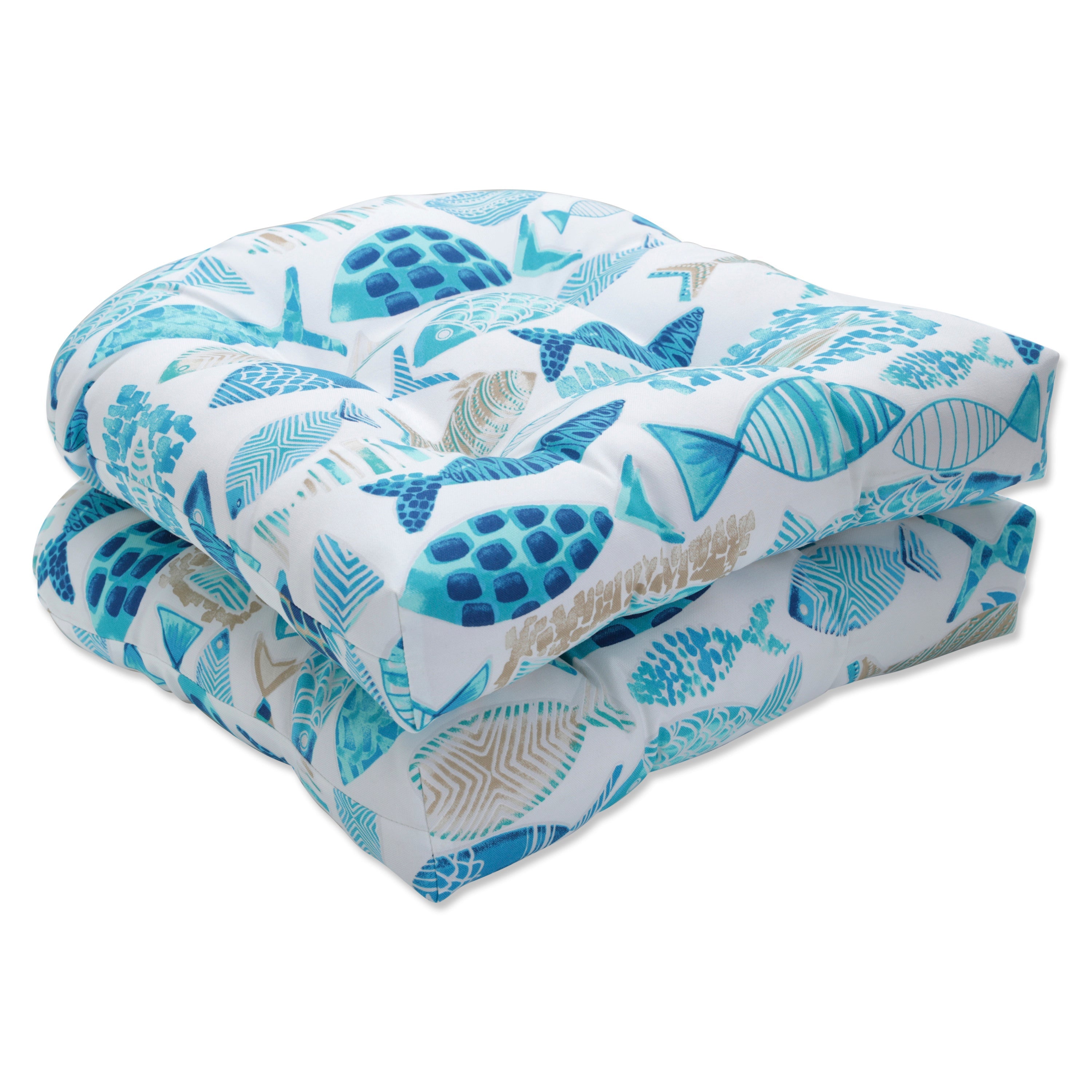 Hooked Seaside Blue Wicker Seat Cushion (Set of 2)