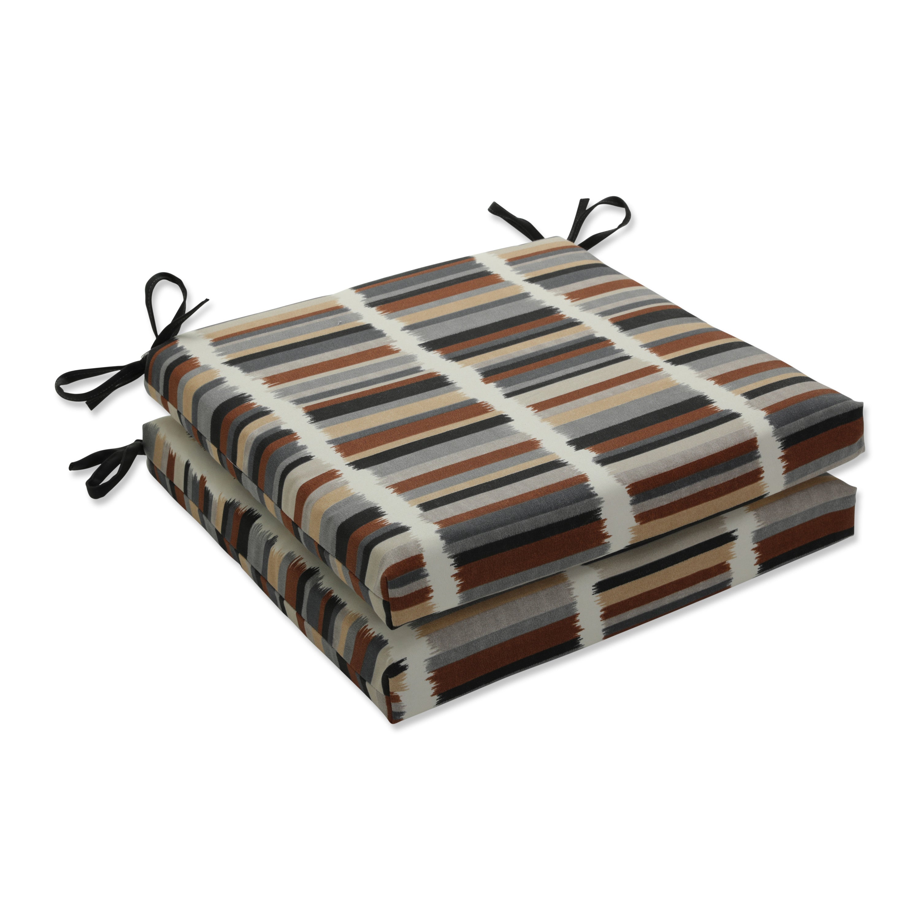 Solar Stripe Ebony Squared Corners Seat Cushion 20x20x3 (Set of 2)