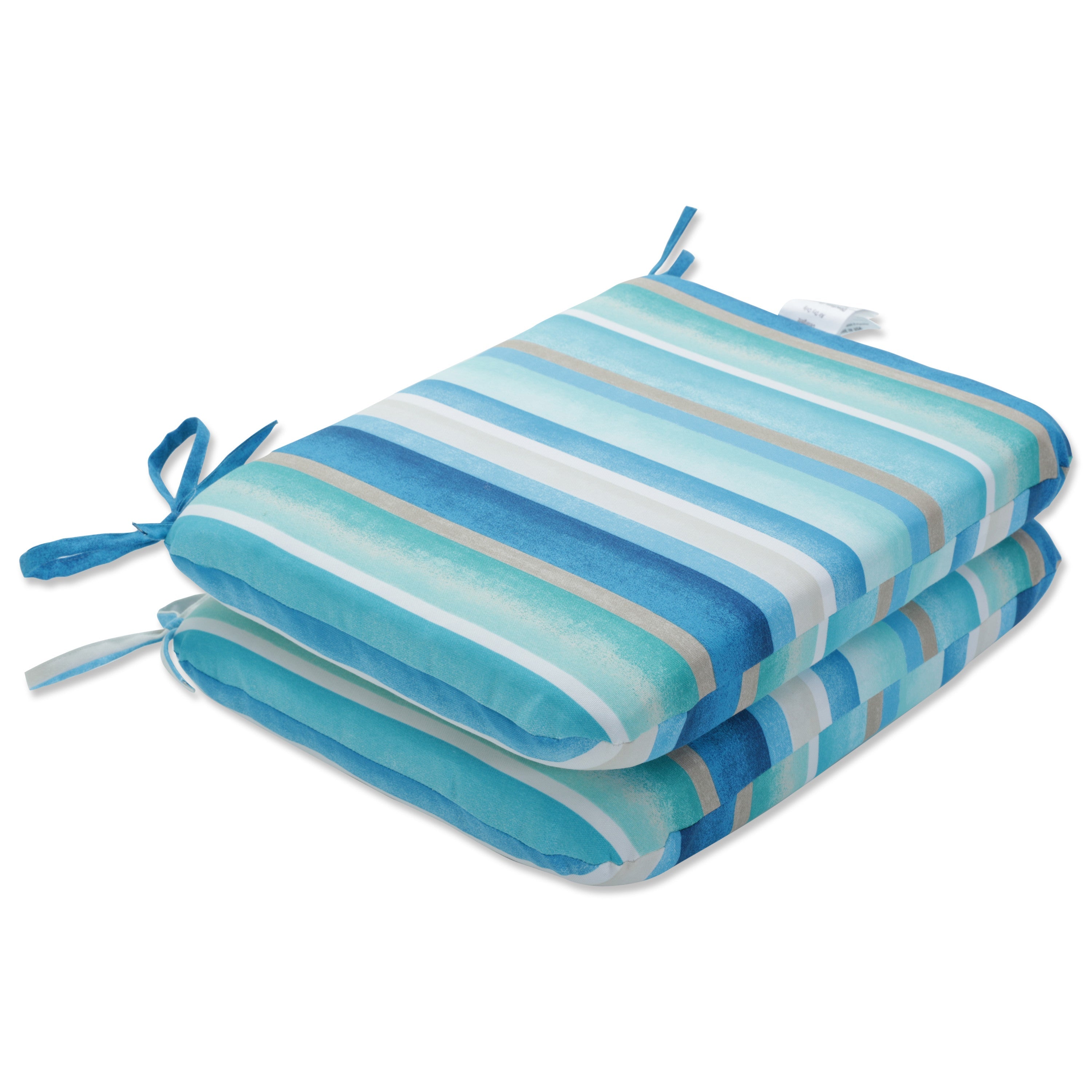 Dina Seaside Blue Rounded Corners Seat Cushion (Set of 2)