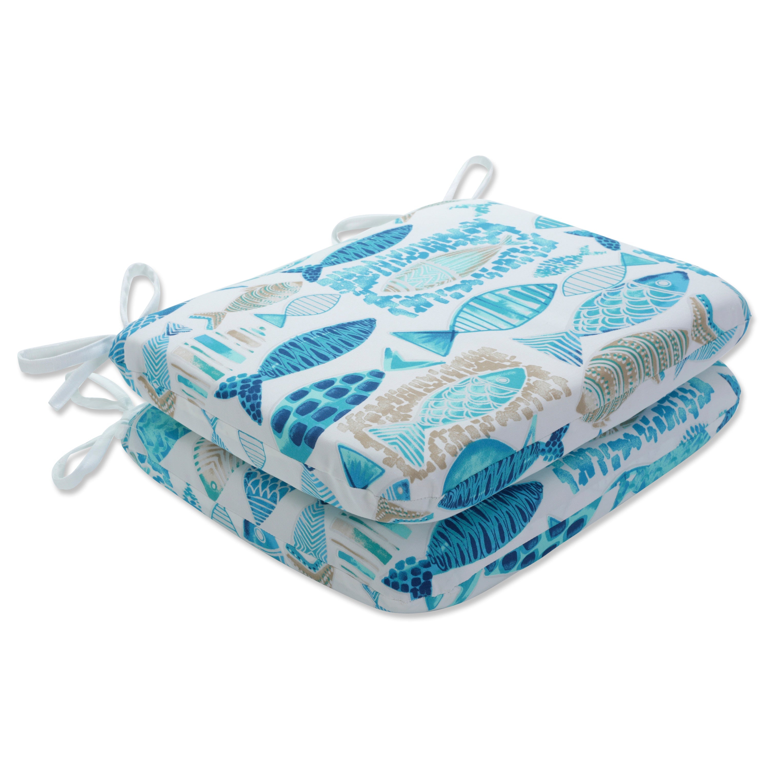 Hooked Seaside Blue Rounded Corners Seat Cushion (Set of 2)