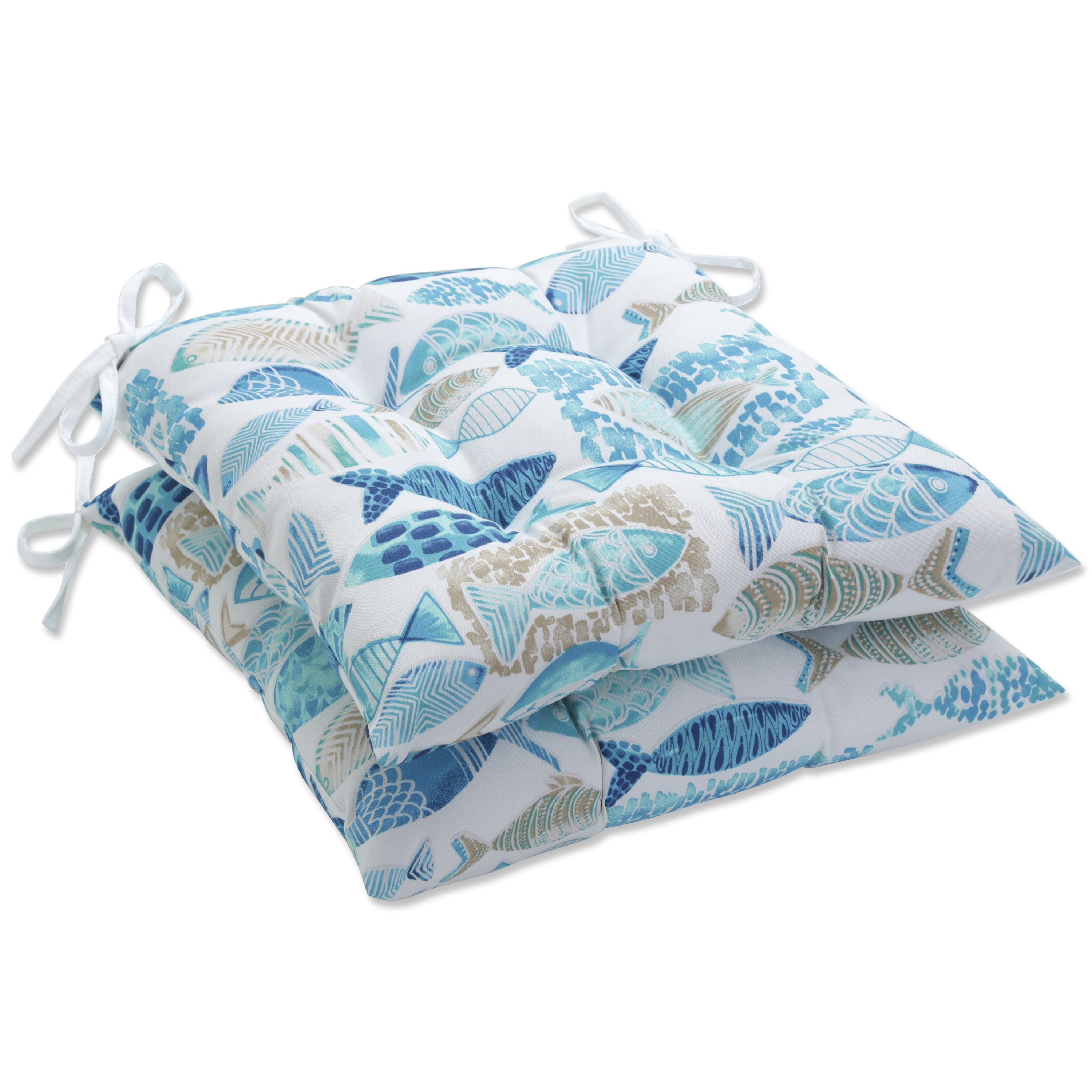 Hooked Seaside Blue Tufted Seat Cushions