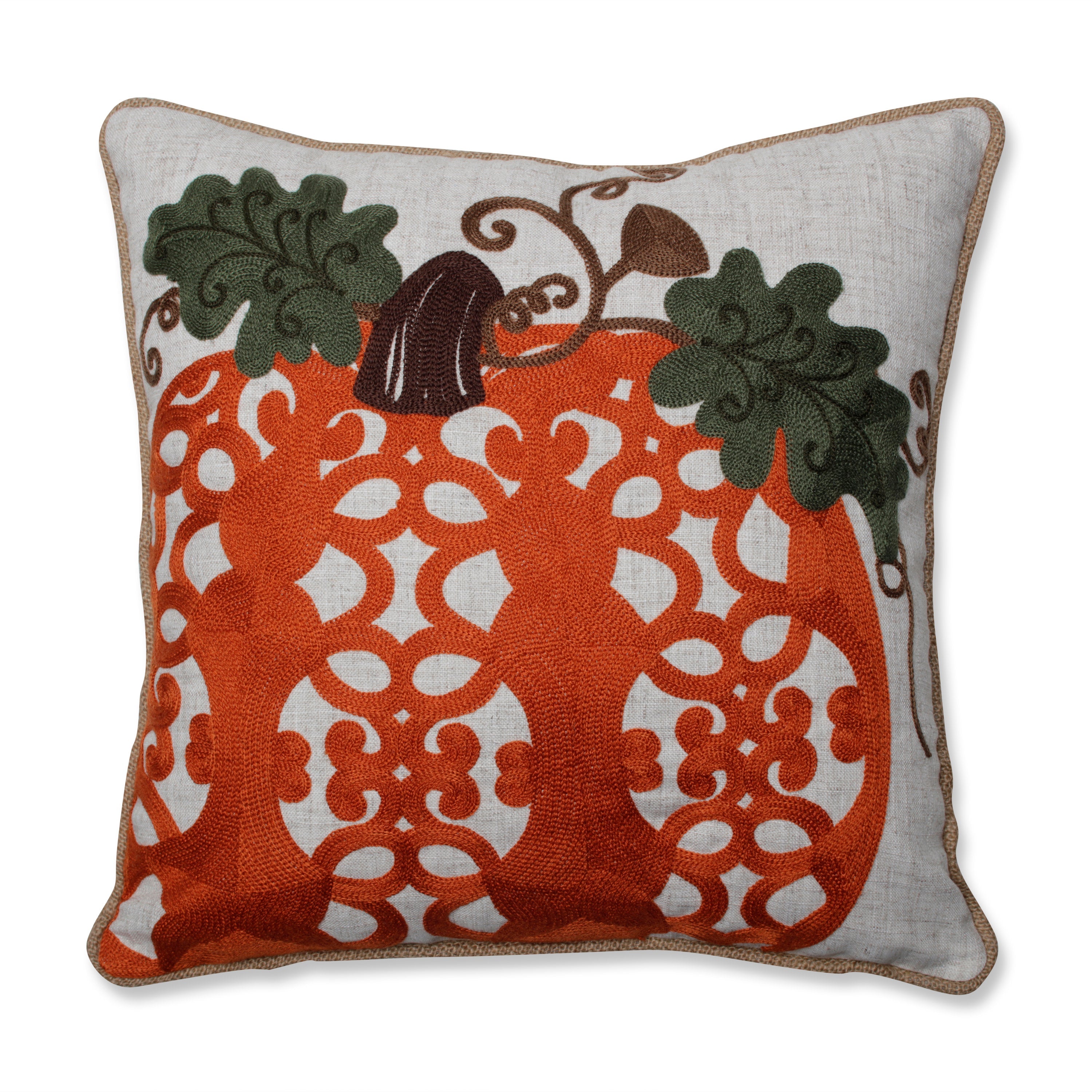 Fancy Embroidered Pumpkin Orange 16-Inch Throw Pillow