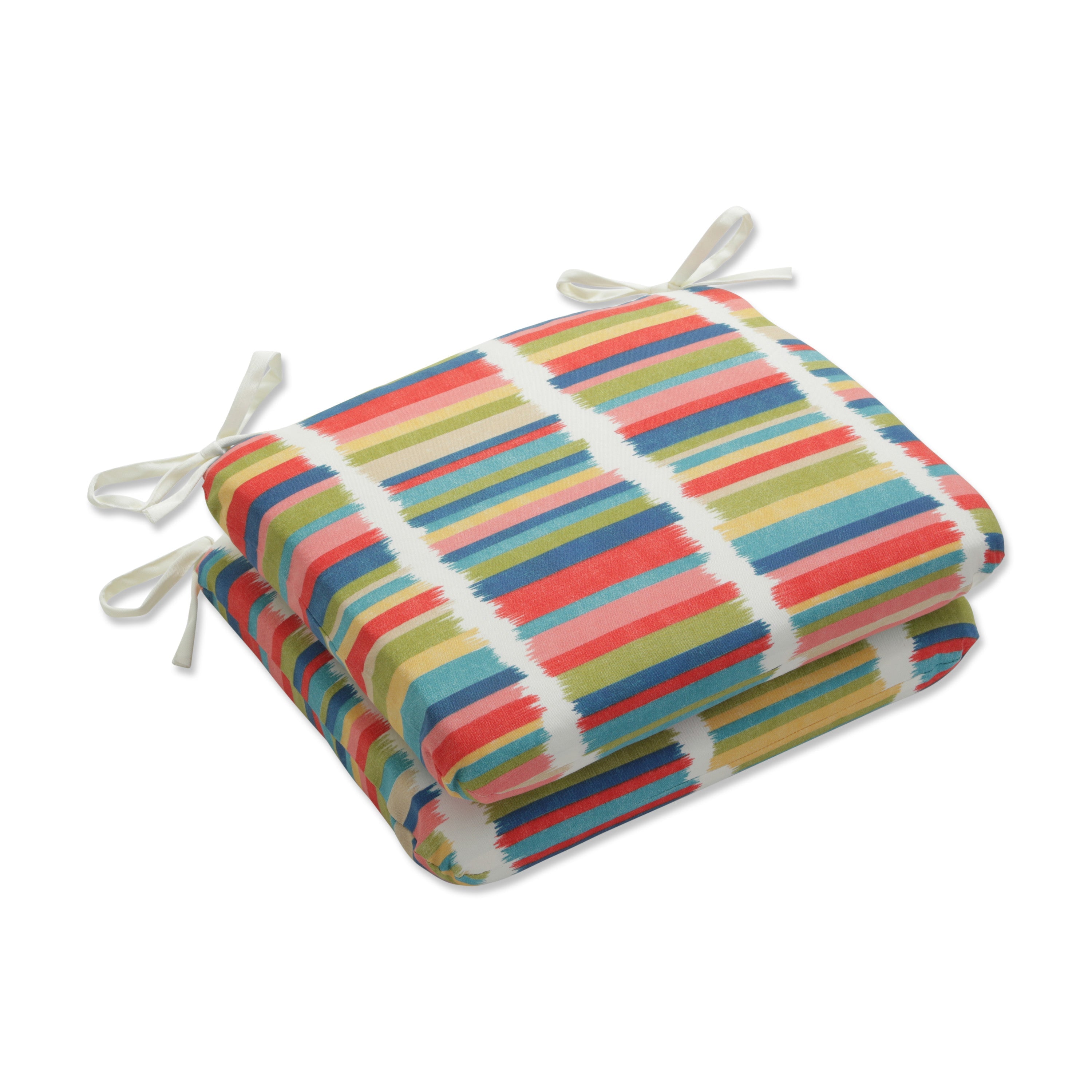 Solar Stripe Fruit Punch Rounded Corners Seat Cushion (Set of 2)