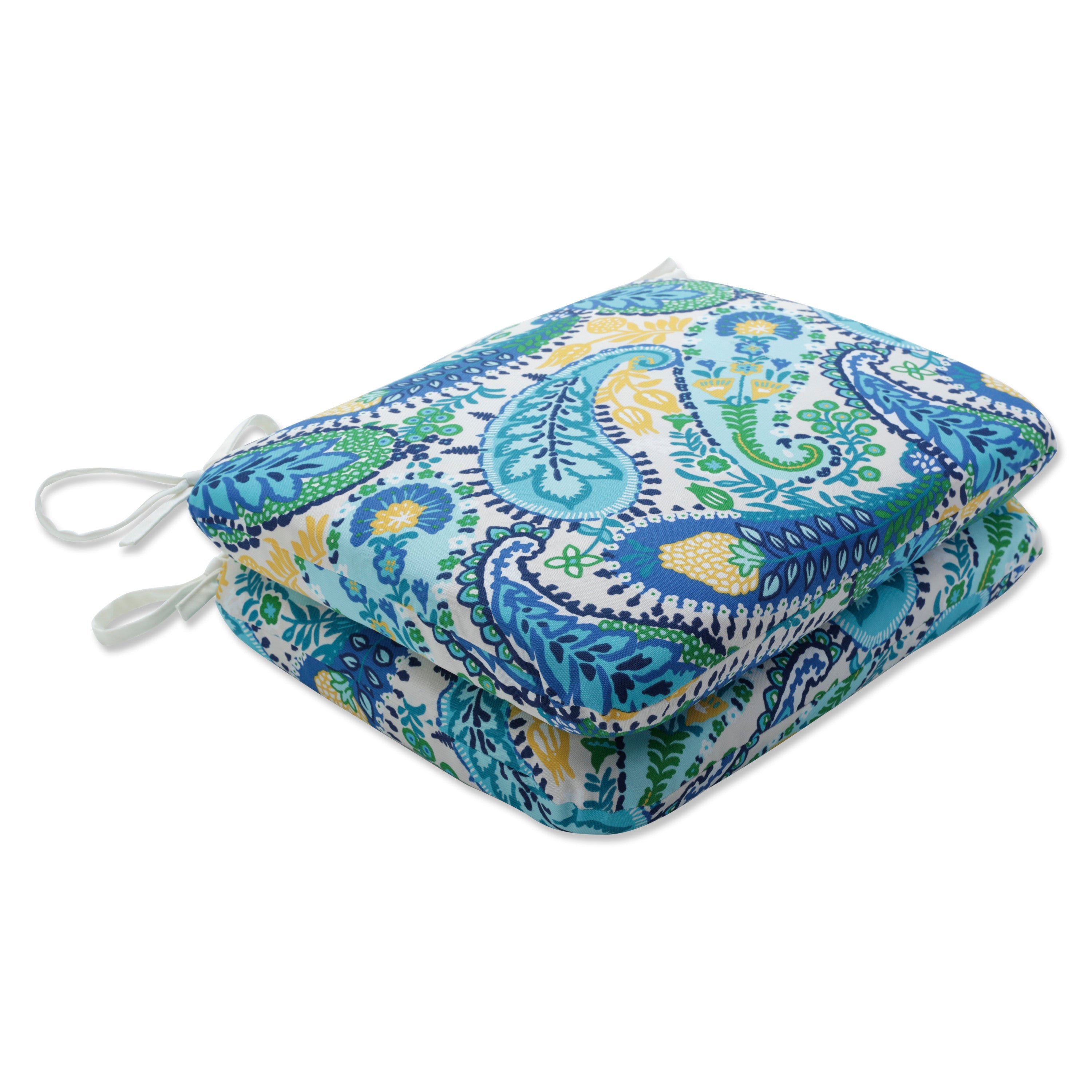 Amalia Paisley Blue Rounded Corners Seat Cushion (Set of 2)