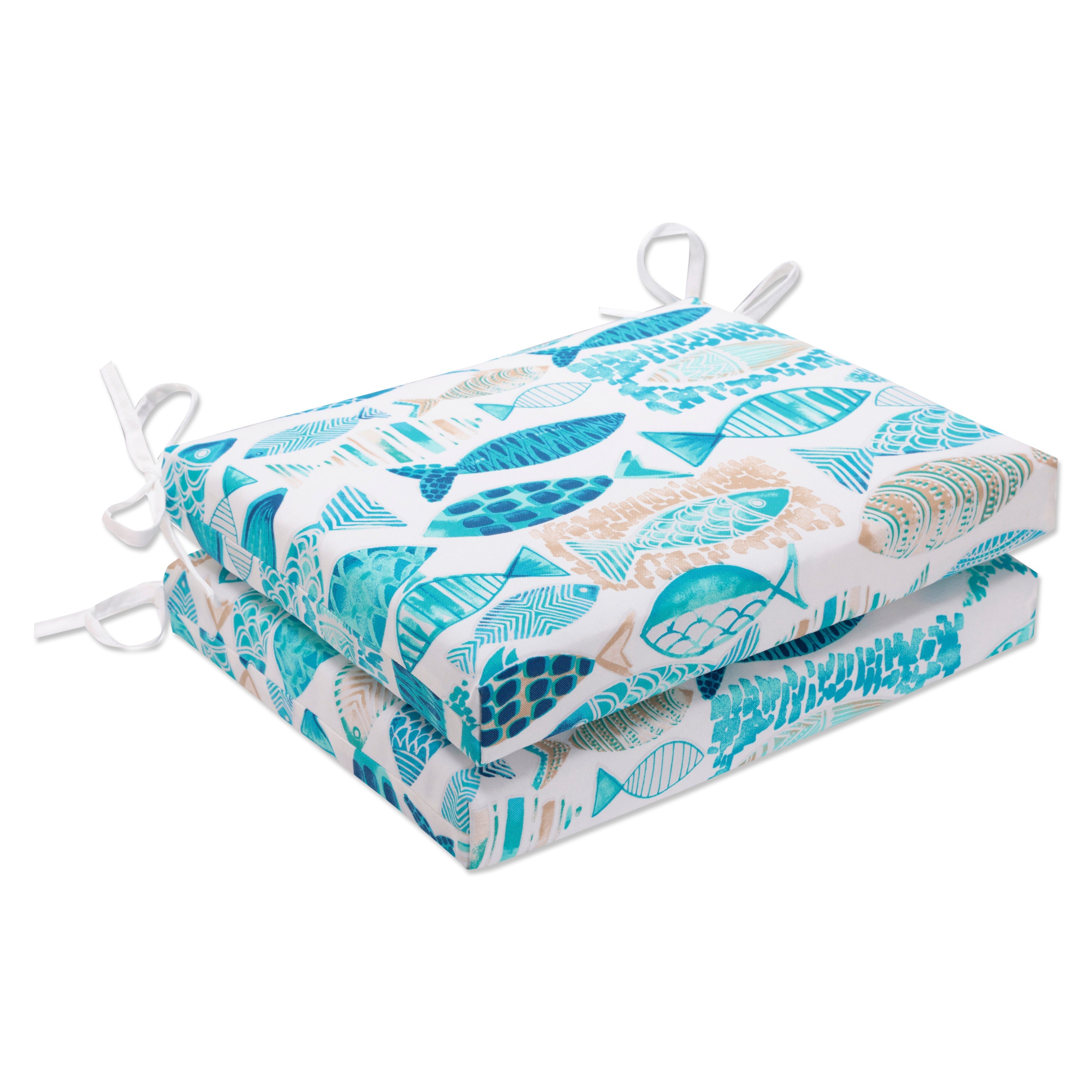 Hooked Seaside Blue Squared Corners Seat Cushion (Set of 2)