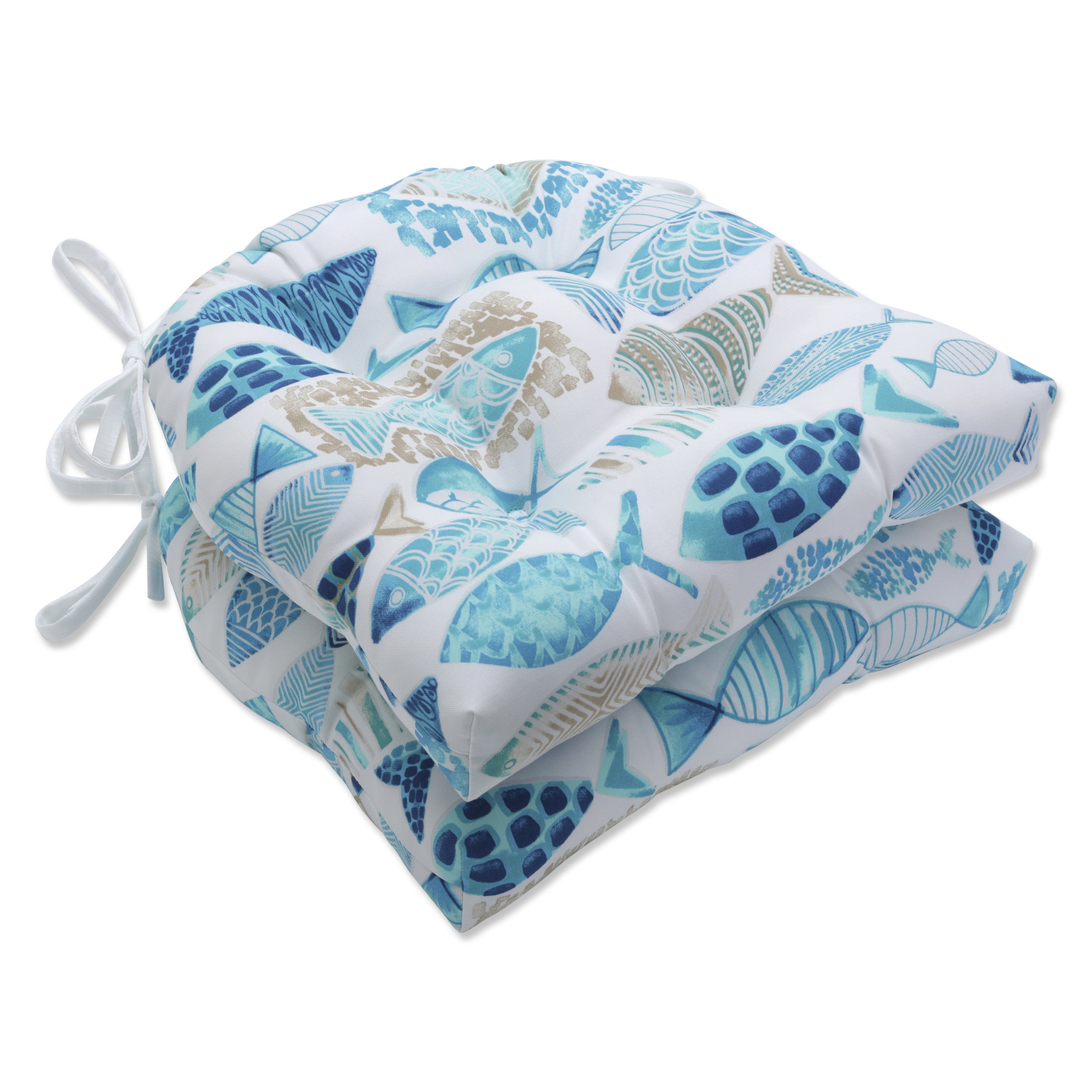 Hooked Seaside Blue Reversible Chair Pad (Set of 2)