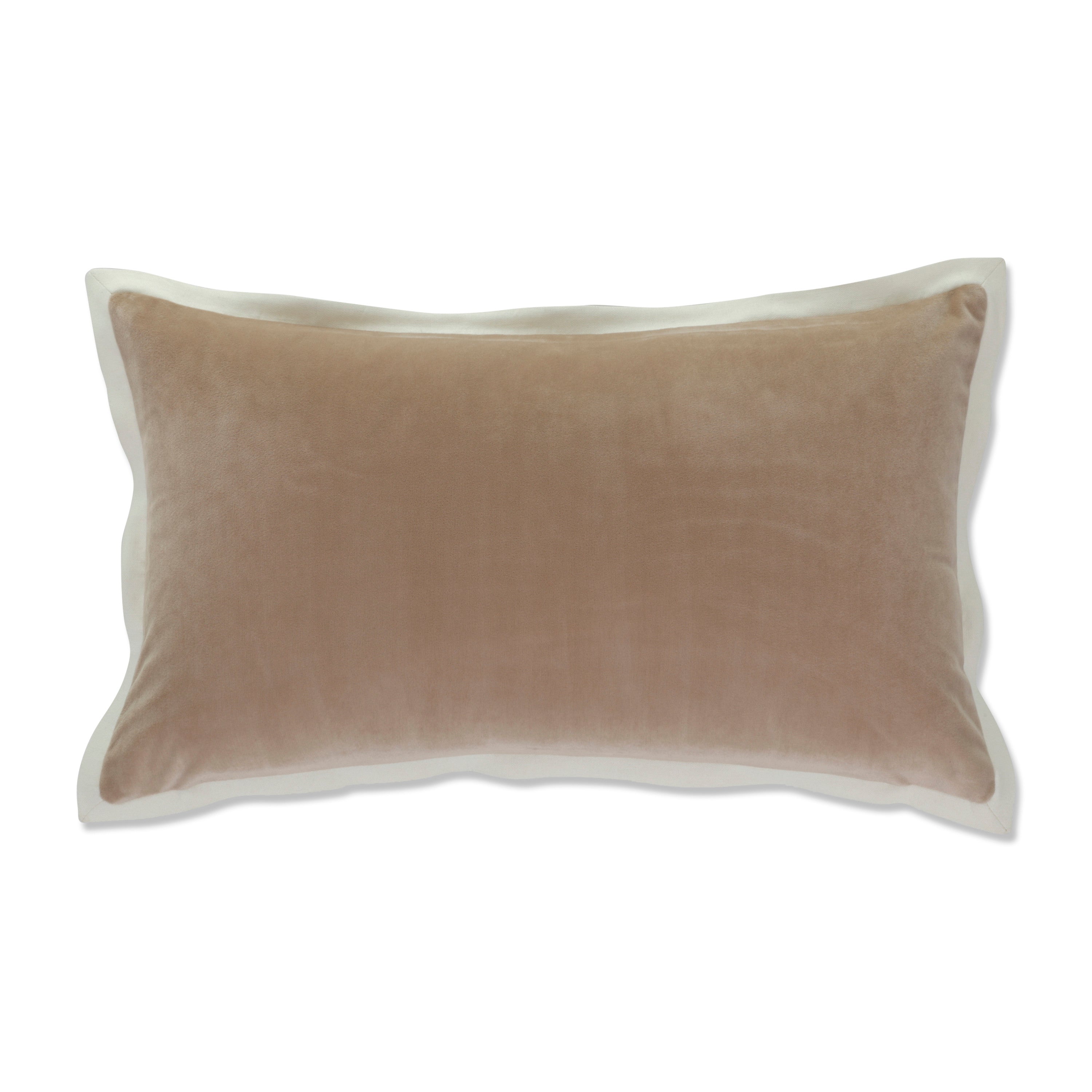 Indoor Velvet Flange Natural Rectangular Throw Pillow