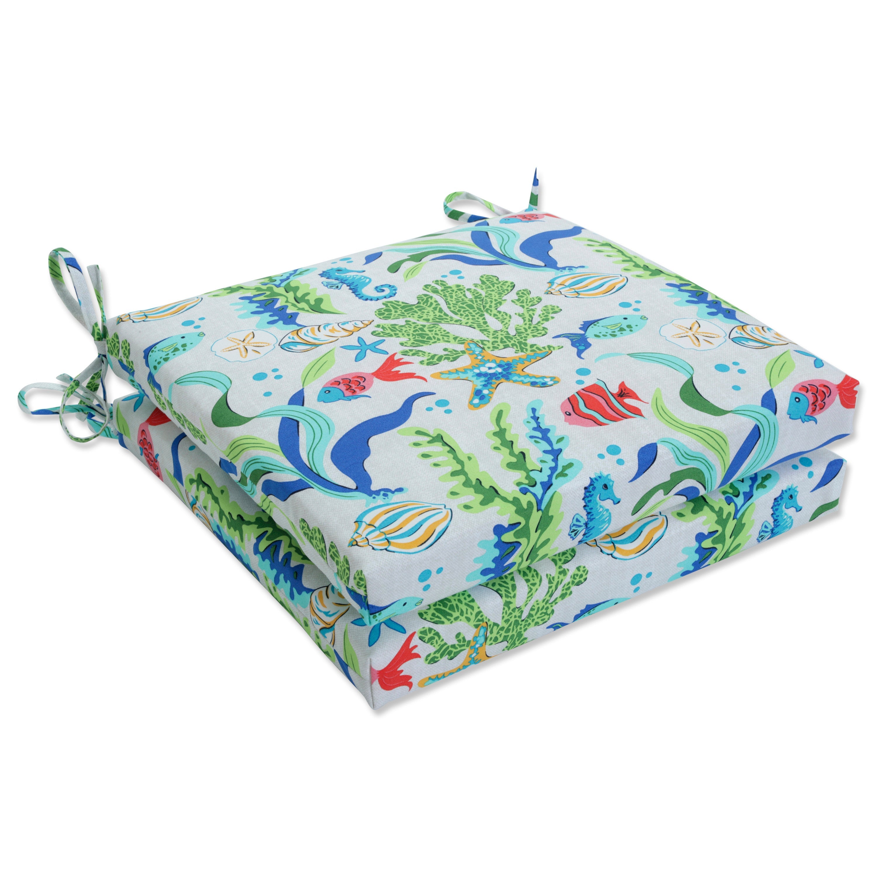 Coral Bay Blue Squared Corners Seat Cushion 20x20x3 (Set of 2)