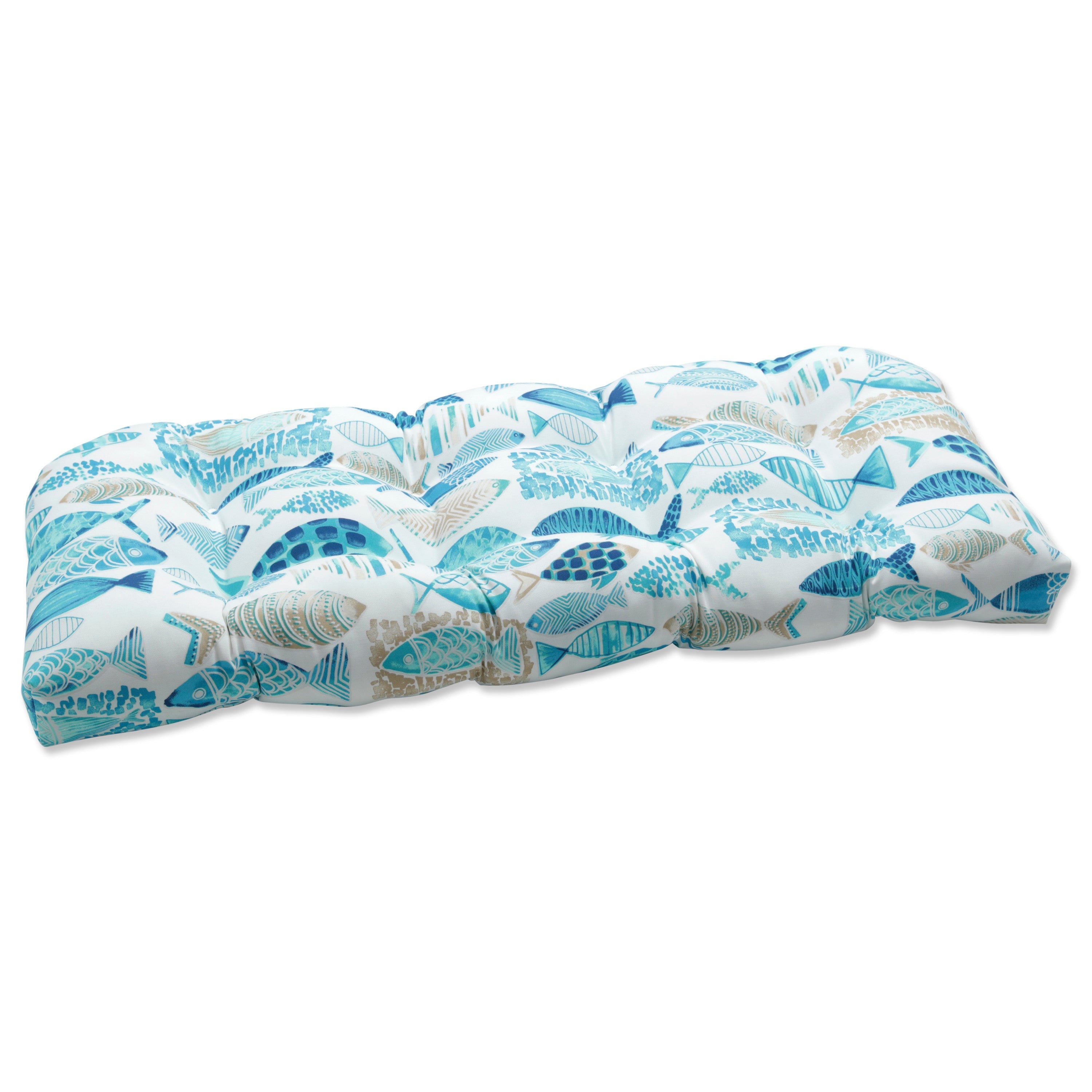 Hooked Seaside Blue Wicker Loveseat Cushion