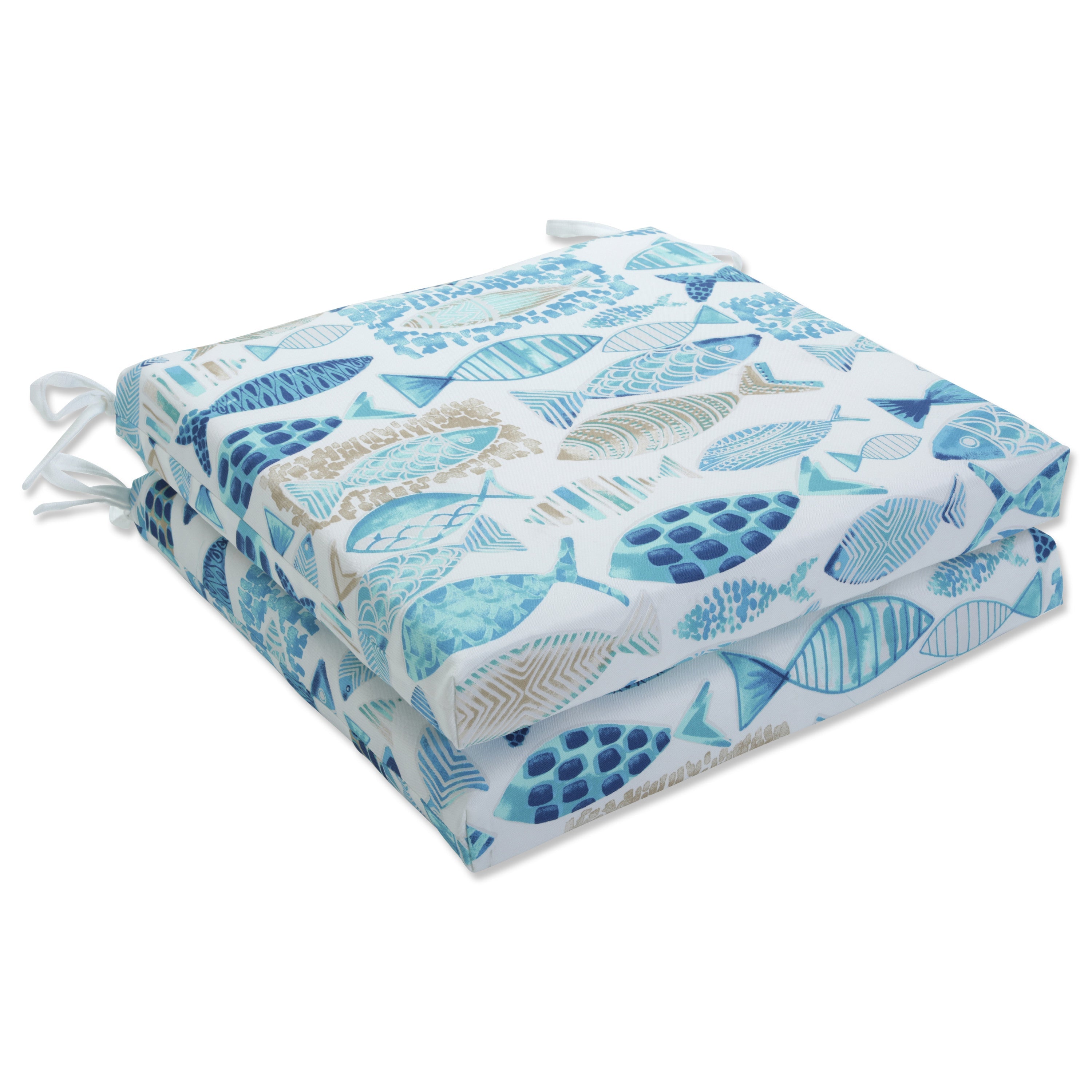 Hooked Seaside Blue Squared Corners Seat Cushion 20x20x3 (Set of 2)