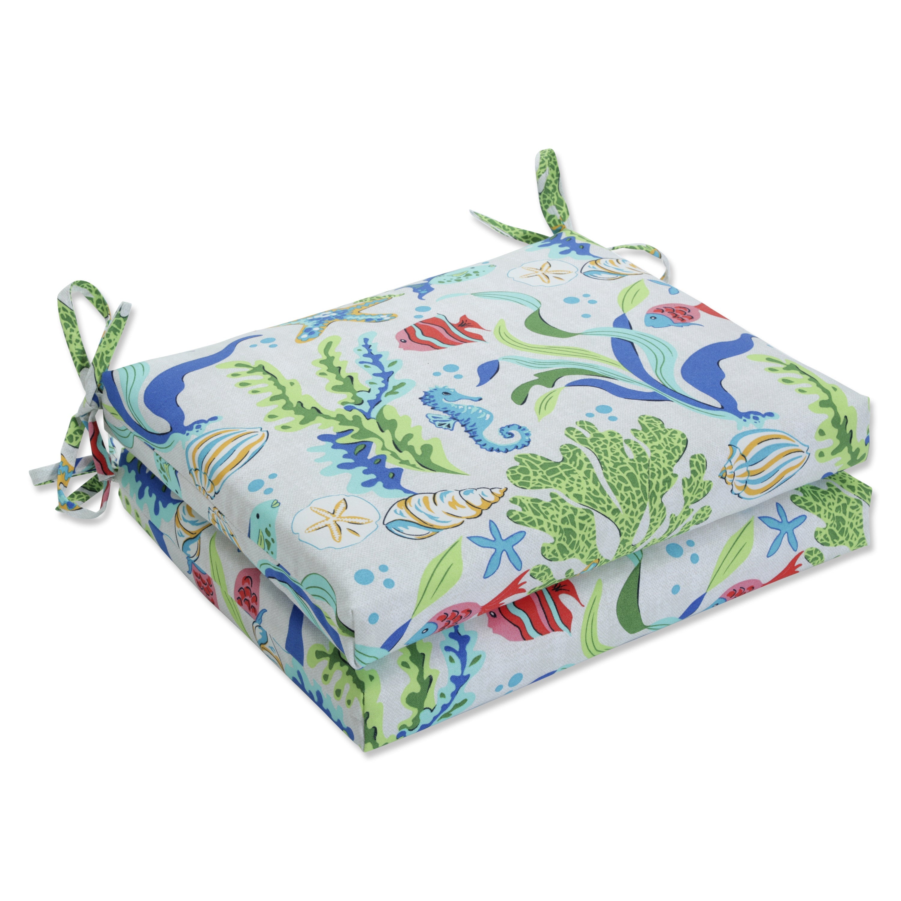 Coral Bay Blue Squared Corners Seat Cushion (Set of 2)